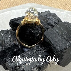 Mystic aura quartz gold gem ring handmade pinky